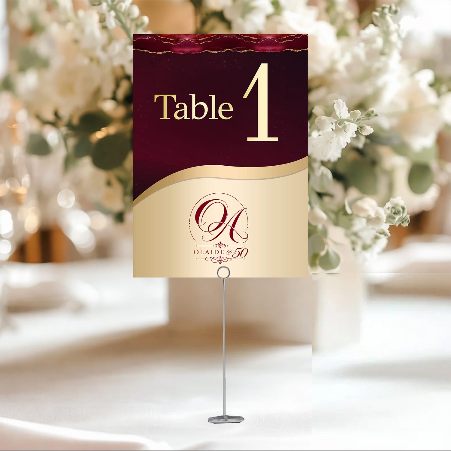 BURGUNDY GOLD TABLE NUMBER CARD
