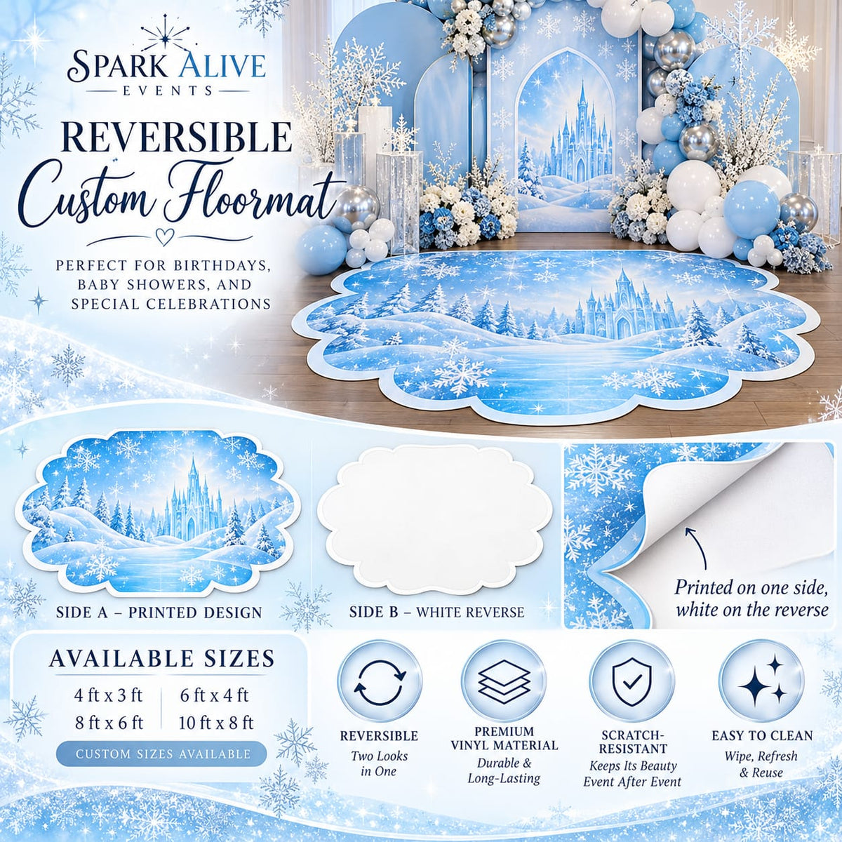 Reusable Double-Sided Event Floormat | Custom Printed & White Reversible Mat 4 x 8ft